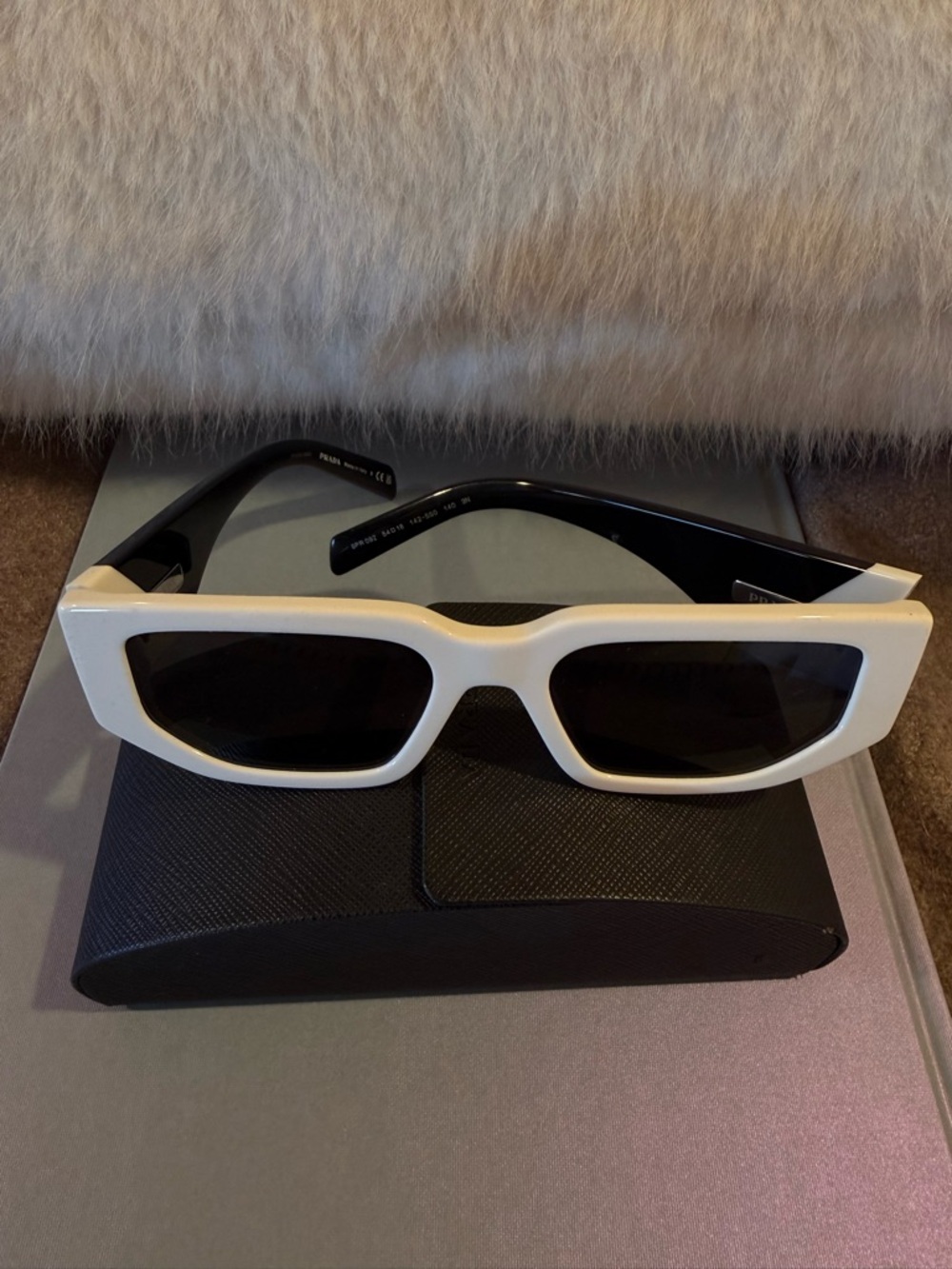 Prada White and Black Geometric Cat-Eye Sunglasses - Picture 2 of 5
